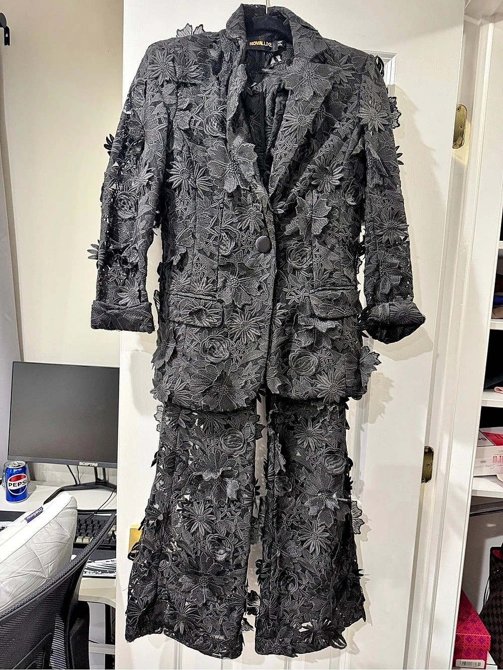Black Floral Lace Pantsuit Like New